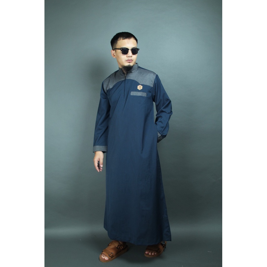gamis pria lengan panjang al amwa premium motif dada salur katun garmen