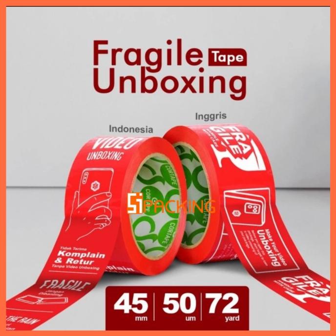 

HARGA DISKON LAKBAN FRAGILE MERAH ISOLASI SELOTIP UNBOXING TAPE CORTAPE 45MM