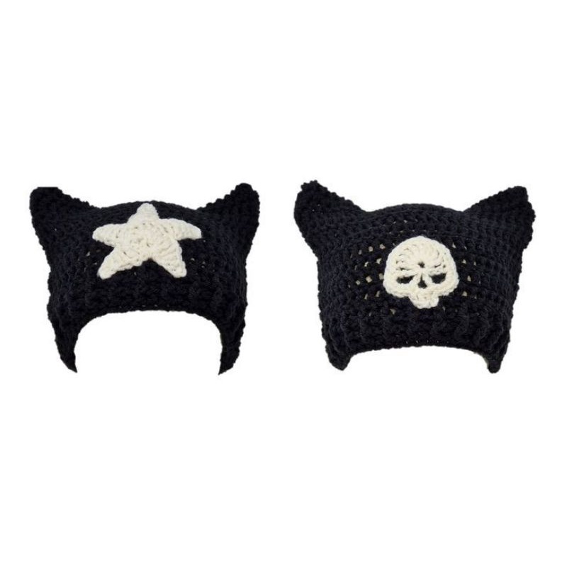 HANDMADE  STAR SKULL KITTY BEANIE CAT EAR LOVERBOY HAT/HENDERY WAY V NCT/JISUNG NCT DREAM/NCT127/TOP