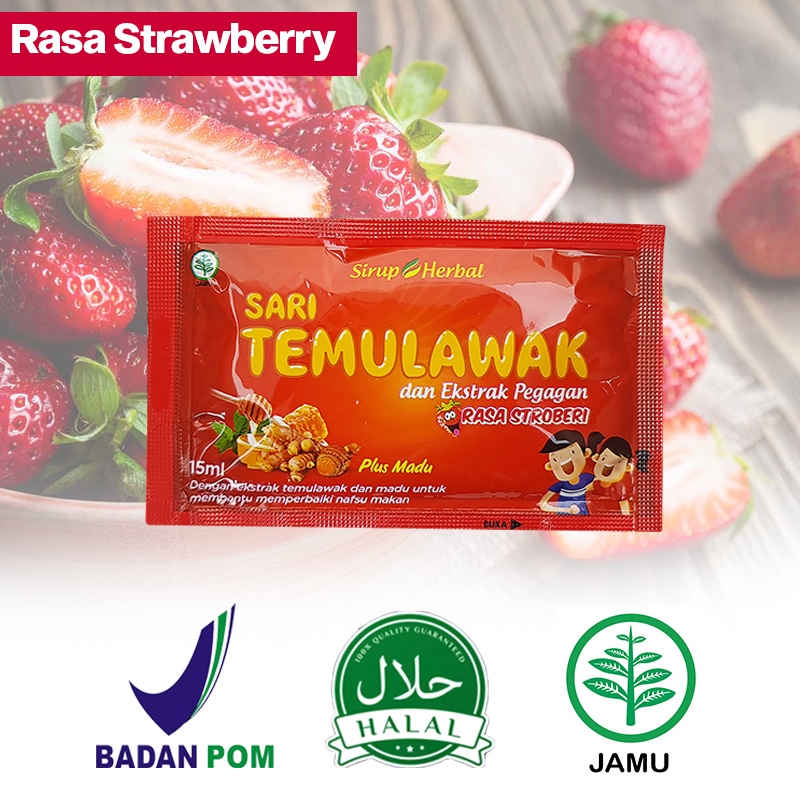 SARI TEMULAWAK Sirup Herbal Rasa Strawberry 12 Sachet Isi 15 ML Obat Suplemen Memperbaiki Nafsu Makan dan Kesehatan Anak BPOM HALAL-5