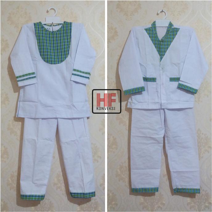 Seragam Muslim Anak Tk Paud Putih Kotak Hijau