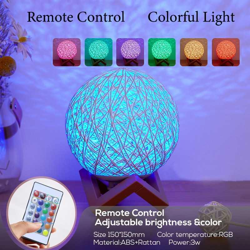 Ahomeone Lampu Tidur Bola USB 3D Night Light Lamp RGB 15cm with Remote - OU13