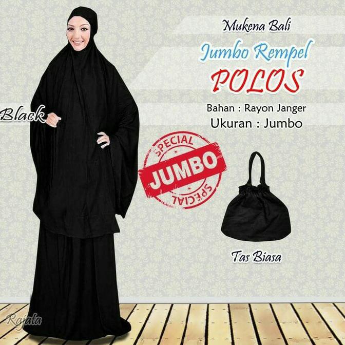 MUKENA KATUN RAYON JUMBO POLOS HITAM