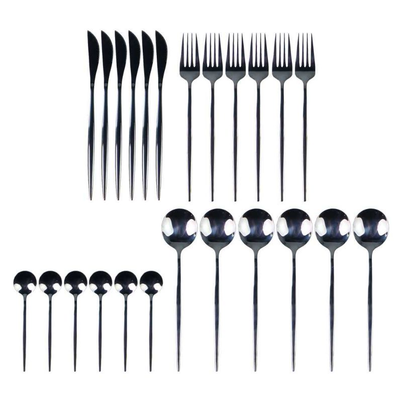 Tander Hitam Cutlery Set Perlengkapan Makan Sendok Garpu Pisau 24PCS - TD-4128