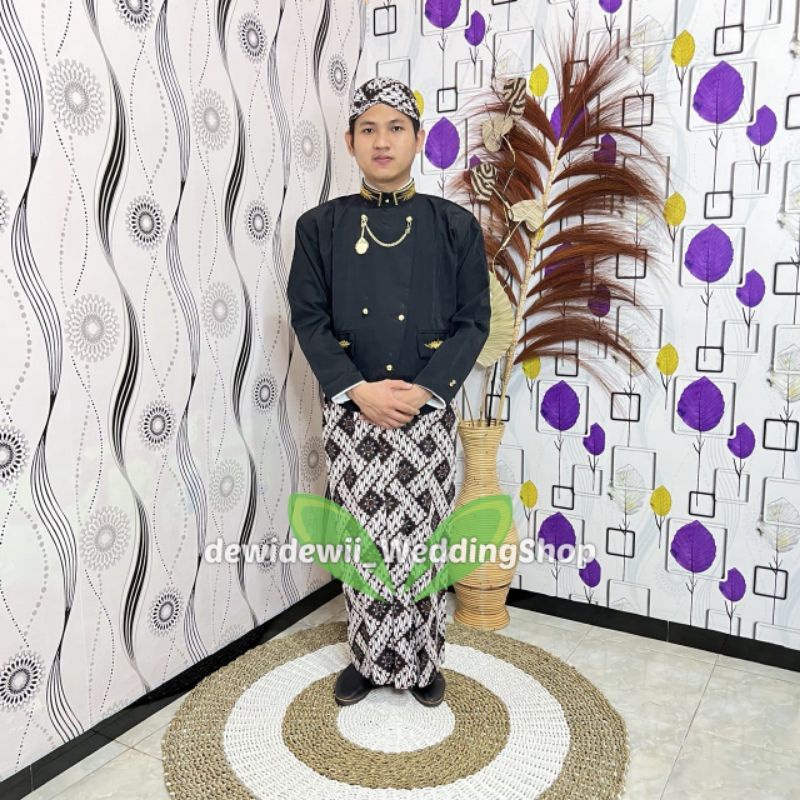 [1set] Baju Adat Jawa / Beskap, Jarik + Blangkon | Solo Bordir - Parang Matahari