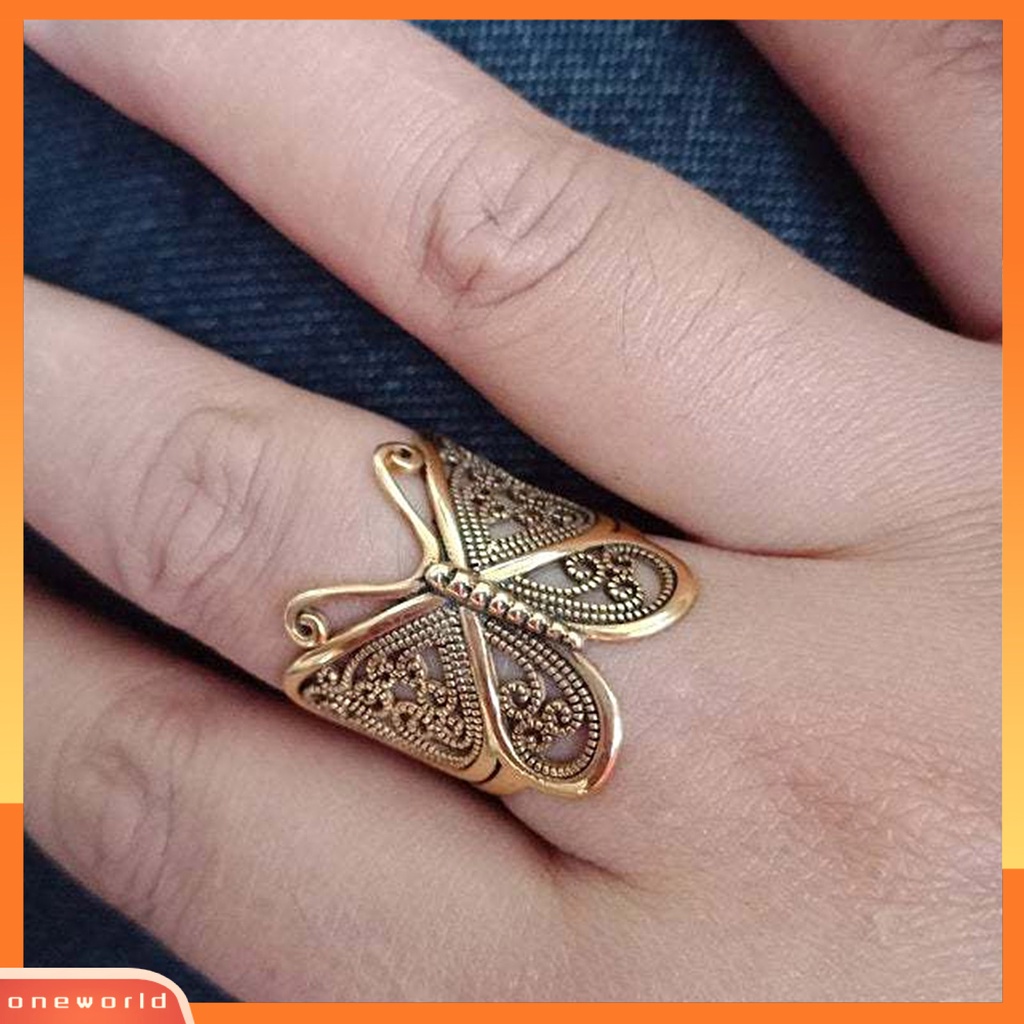 {oneworld} Cincin Wanita Butterfly Adjustable Perhiasan Ukiran Fashion Penampilan Cincin Jari Untuk Pacaran