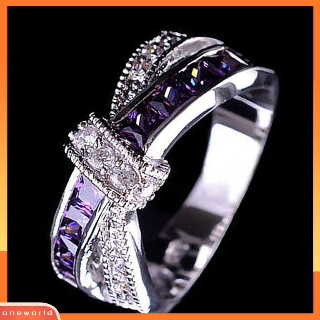 {oneworld} Cincin Berlian Imitasi Hias Hias Alloy Desain Silang Finger Band Untuk Pesta