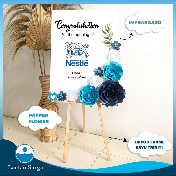 Standing Flowerboard Papan Bunga Kertas Flowerboard Biru 60x80cm Papan Bunga Ucapan Karangan Bunga P
