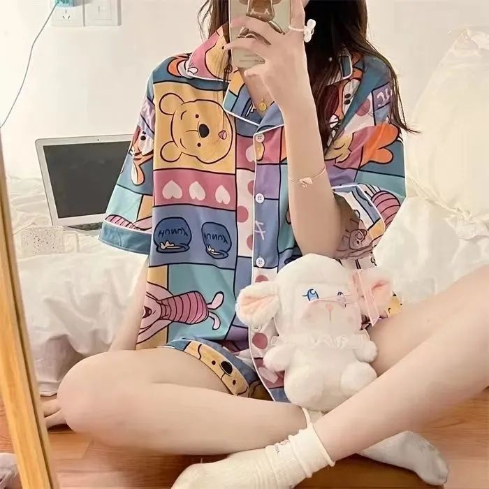 piyama angin wanita beruang manis baru beruang beruang lengan pendek celana pendek setelan siswa luc