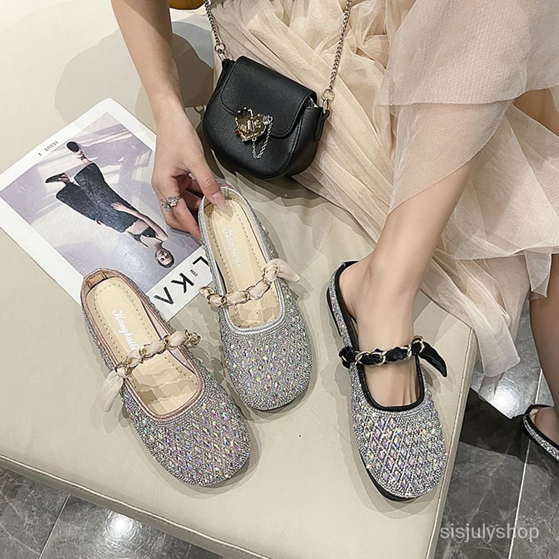 [✅BISA COD] #Sisjuly# Sepatu datar wanita / tas fashion kepala sandal setengah sandal sandal wanita