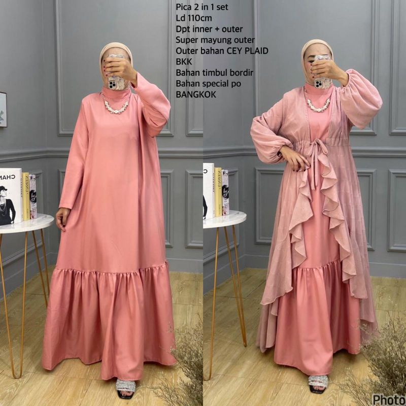 GAMIS WANITA 2IN1 GAMIS MEWAH LONG OUTER GAMIS 2IN1