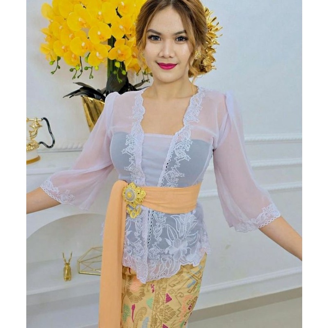 kebaya bordir jepun lonceng putih bersih