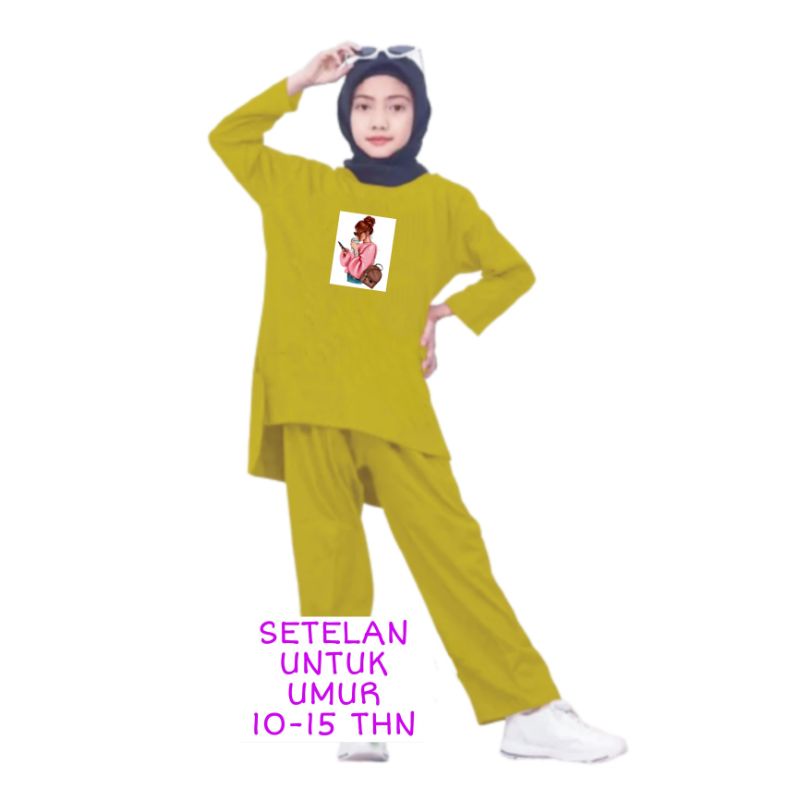 Setelan Anak Perempuan Kaos Lengan panjang dan Celana panjang untuk Umur 10 11 12 13 14 15 Tahun . One Set Remaja Terbaru 2023 Viral Setelan Anak Remaja Kekinian Minum Kopi