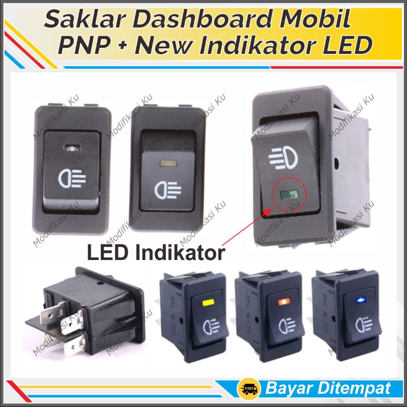 SAKLAR DC 12V 12 VOLT SWITCH ON OFF ON HITAM KOTAK 4 PIN TANAM DILENGKAPI LAMPU INDIKATOR LED MOBIL 