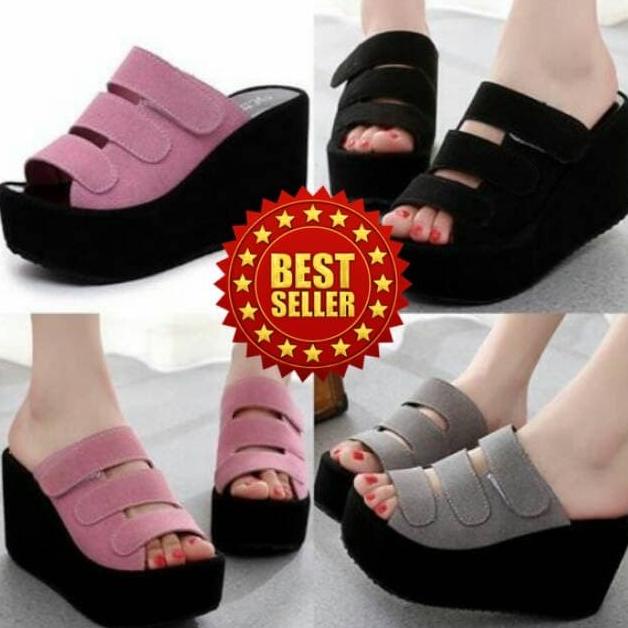 Promo SANDAL SLOP WANITA WEDGES | SANDAL WEDGES WANITA | SANDAL SLOP WEDGES