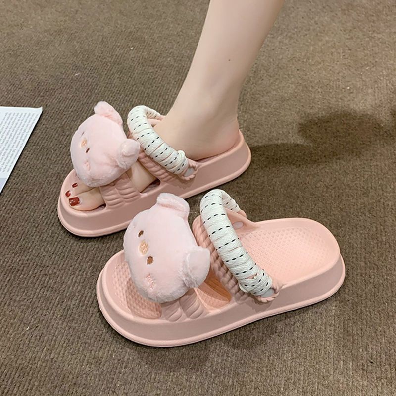 Sepatu Wanita Lucu Kartun Sandal Wanita 2023 Baru Tebal Pakaian Malas Jelly Sandal Susu Huhu Non-Sli