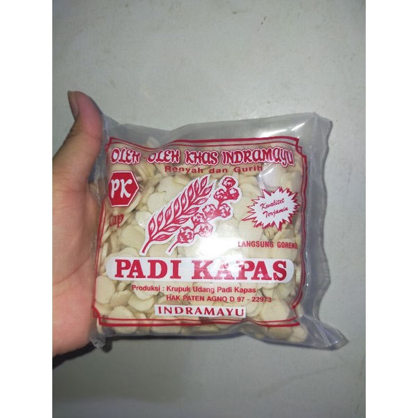 

Kerupuk Bawang Sepsial Warna Putih Cap PADI KAPAS Ukuran Mini Kemasan 250 Gram