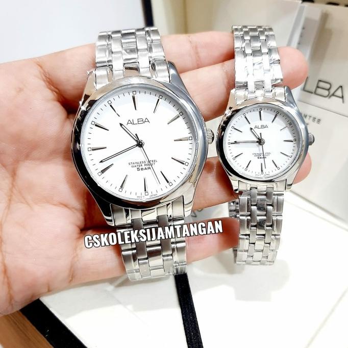 JAM TANGAN COUPLE JAM TANGAN COUPLE ALBA ARSY17X1 & ARSY33X1 SILVER ORIGINAL GARANSI EL09I09A82L