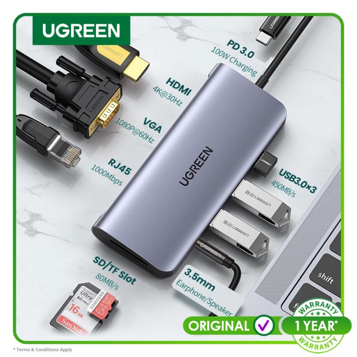 UGREEN 10 IN 1 USB C MULTIFUNCTION ADAPTER SPACE GRAY 80133