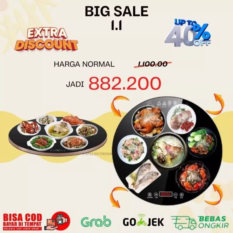 Meja Putar Pemanas Makanan Elektrik Portable Food Warmer Board