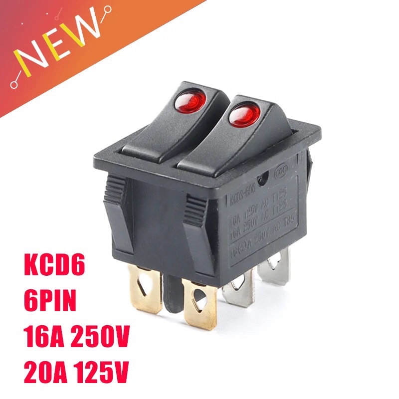 Saklar KCD4 6PIN 16A 250V Double Light Switch Rocker ON-OFF