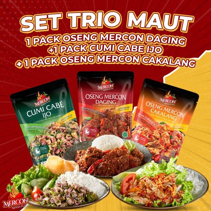 

Promo TRIO MAUT | OSENG MERCON DAGING + CUMI + CAKALANG | MERCON MERAH PUTIH