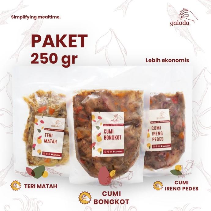 

Promo Teri Matah + Cumi Bongkot + Cumi Ireng Pedes 250gr Paket 3 Lauk Galada
