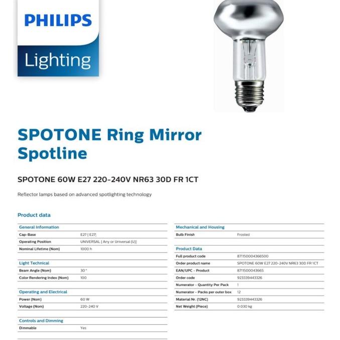 Terlaris Philips Spot (Reflektor Bulb) 25 Watt, 40 Watt, 60 Watt