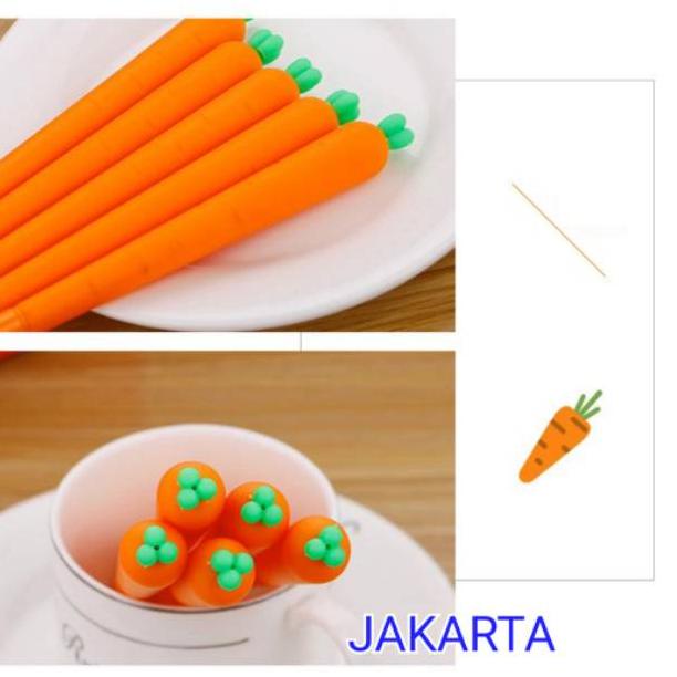 Grosir Cod 1 Lusin Pulpen Gel Motif Wortel / Pulpen Air Bentuk Wortel Carrot Lucu Pen-21 Atk