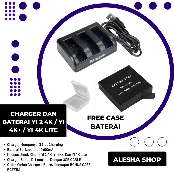 PAKET CHARGER YI 4K PLUS DAN BATTERY BATERAI XIAOMI YI 2 4K LITE 4K+