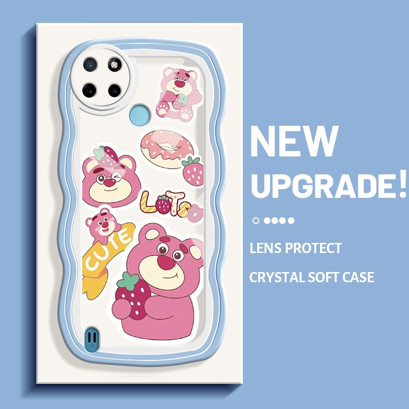 Casing Ponsel untuk Realme C21 C21Y C25Y C15 Casing stroberi beruang hp Lotso gelombang perbatasan C