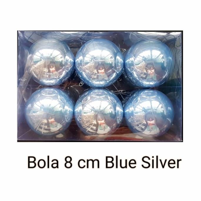 Bola Natal - Bola Natal Biru Silver Shiny 8cm isi 12 pcs