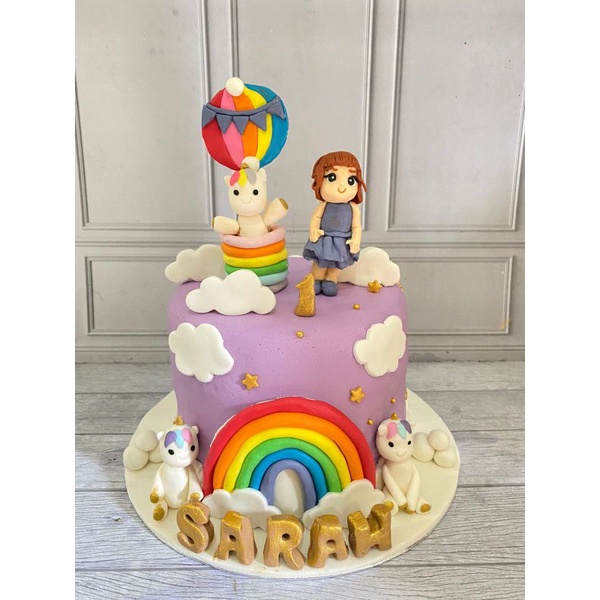 

CUSTOM cake ultah/kue ulang tahun fondan 15cm tema unicorn