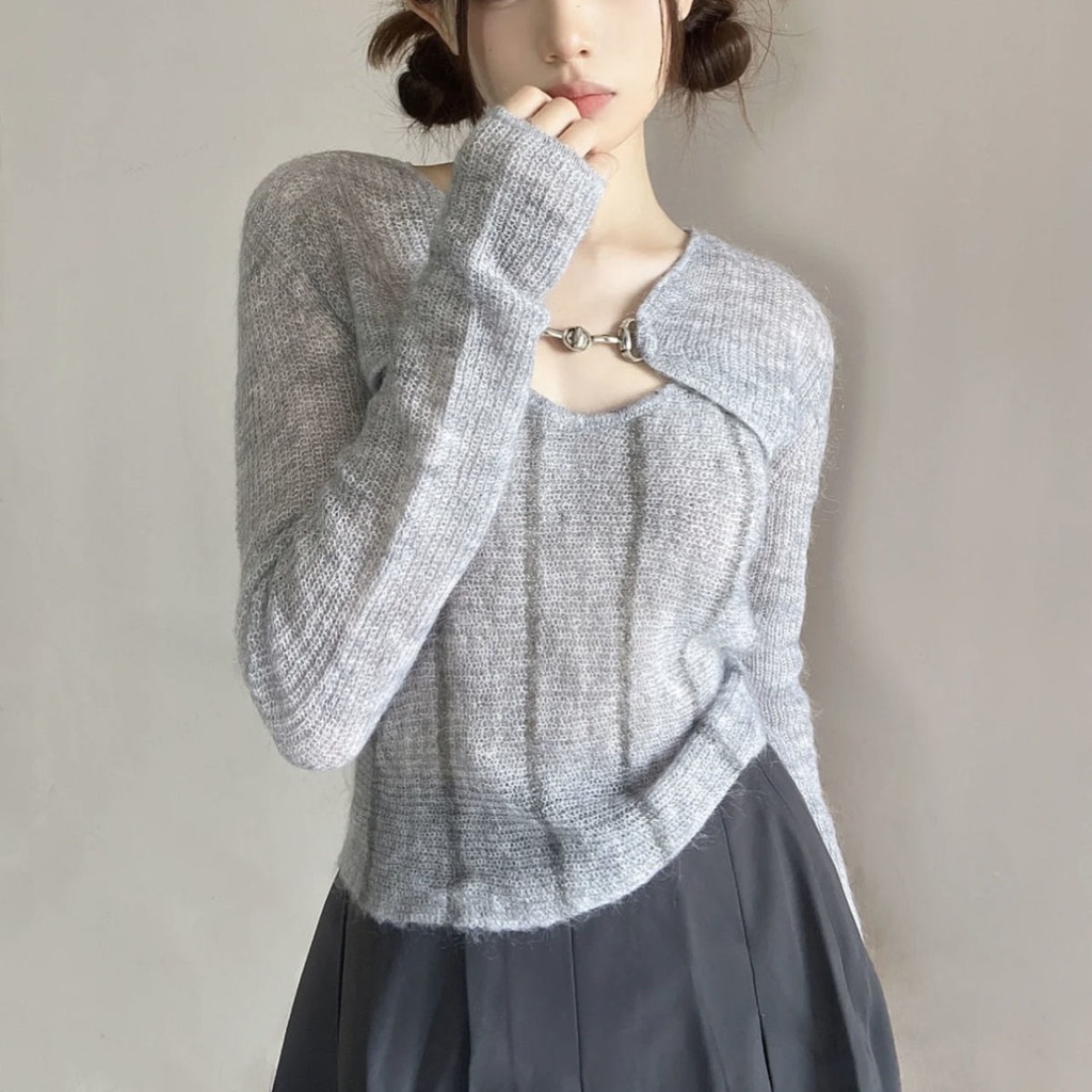 Red Jas dua potong/satu potong musim semi baru slim-fit rajutan sweater bertali selendang wanita Perancis pendek chic top