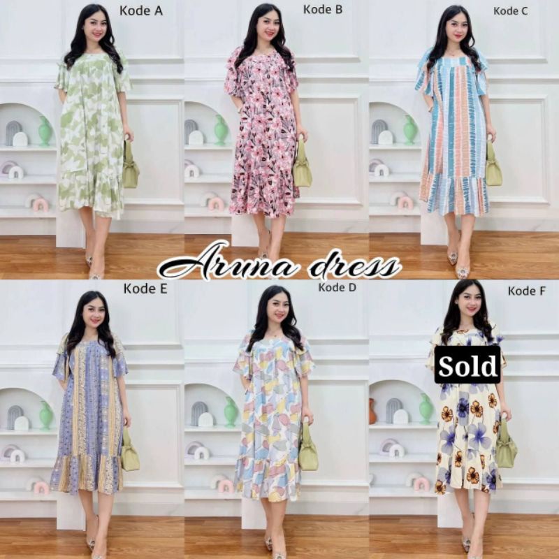 NEW ARUNA DRESS PREMIUM DRESS VIRAL DRESS KEKINIAN DRESS REMPEL DRESS LENGAN TUMPUK