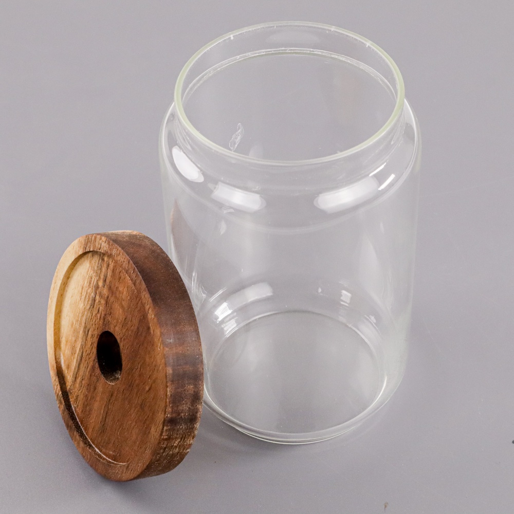 G8UI Seluna Toples Kaca Kedap Udara Wood Lid Canister Storage 9.5 X 15.3 CmSl01Transparent Or-i