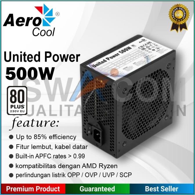 PSU POWER SUPPLY PC 500 WATT AEROCOOL UNITED POWER / PSU 500W 80 PLUS