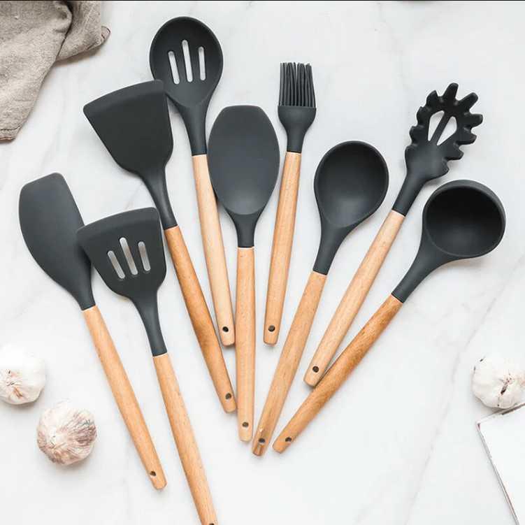 GLANYOMI Set Spatula Silikon 9 in 1 Alat Masak Dapur Sutil Tahan Panas - KT397