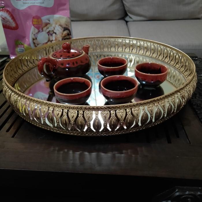 Nampan Kaca Kristal Gold