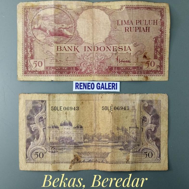 Terlaris Vf 50 Rupiah Tahun 1957 Seri Hewan Buaya Rp Kertas Uang Kuno Duit Jadul Lama Lawas Asli Ind