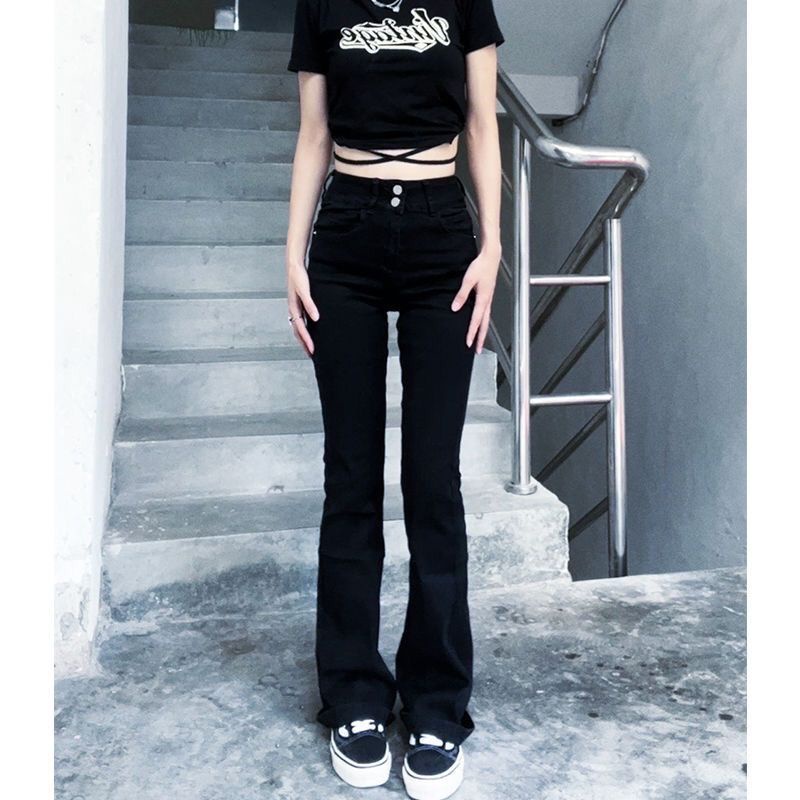 Red Smokey grey flared jeans wanita musim dingin American retro slim slim high waist straight pants high street tide ins