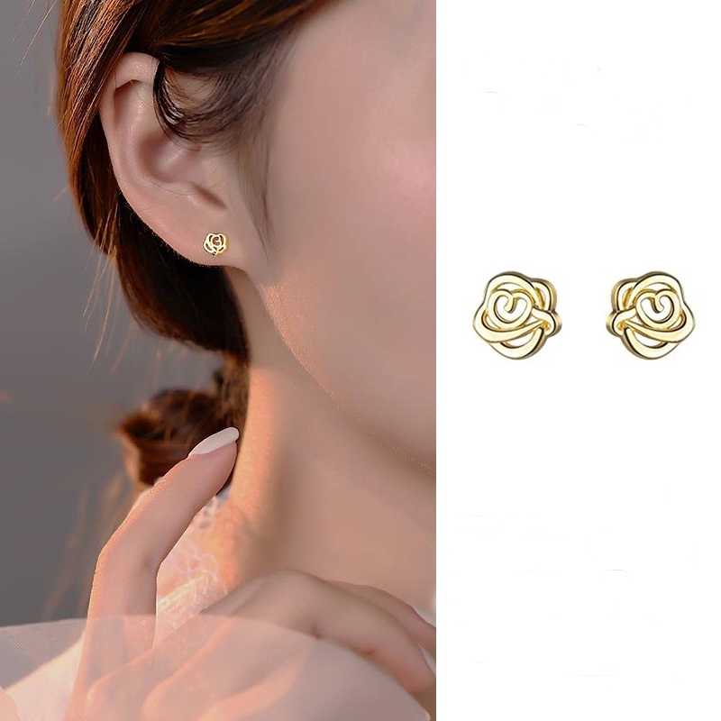 [antop] Anting Elegan Prancis925 Perak Anting Mawar Indah Wanita Anting Musim Panas