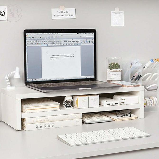 

Korean Aesthetic 2 Tier Stack White Study Table Wood Desk Organizer