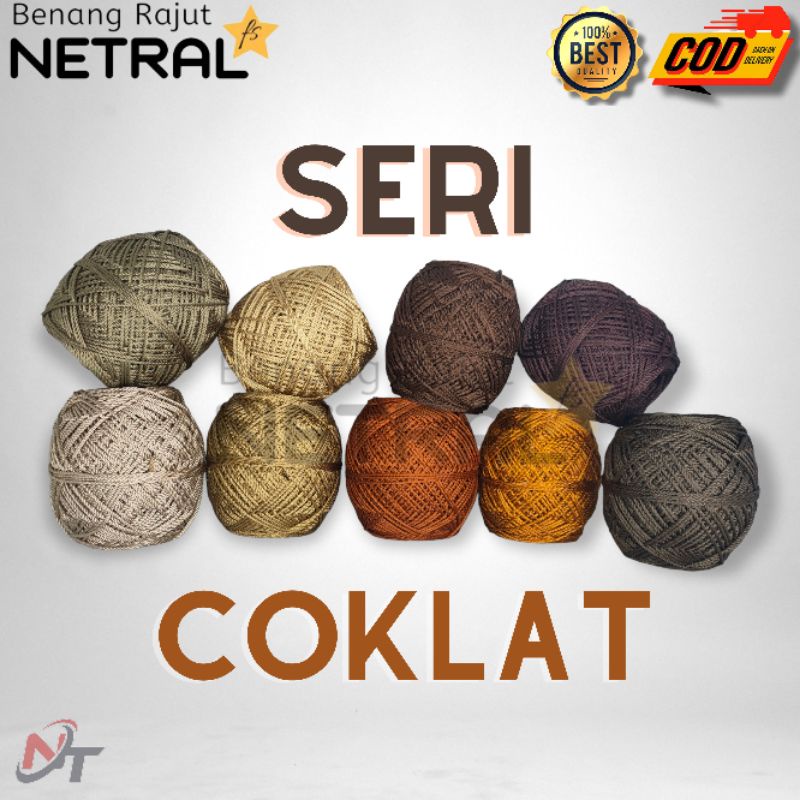 BENANG RAJUT POLYESTER KILAP &amp; DOP SERI WARNA COKLAT MERK NETRAL