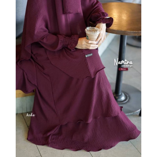 NAMIRA SET BY AZDA INDONESIA GAMIS SET SYAR'I CRINKLE AIRFLOW KHIMAR PED ANTEM FREE CADAR / GAMIS TU