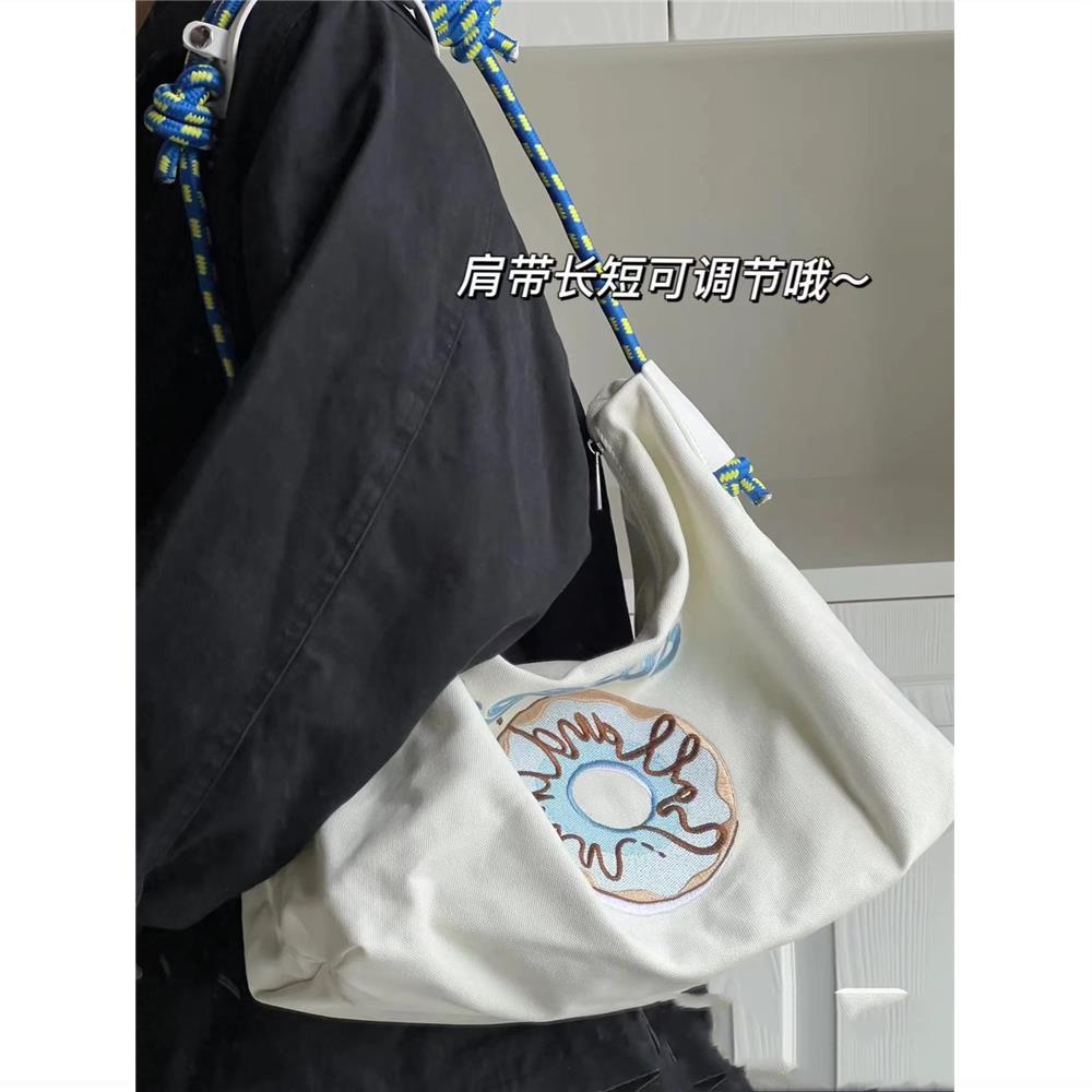 ◎﹍▲Sera LAXMI All-Match Jepang Niche Merek Bertekstur Kanvas Kapasitas Besar Tote Tas Fashion Bordir Satu Bahu Tas Ketiak