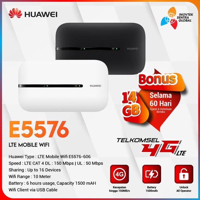 Modem Mifi Huawei E5576 Wifi 4G Free Telkomsel 14GB - GARANSI RESMI