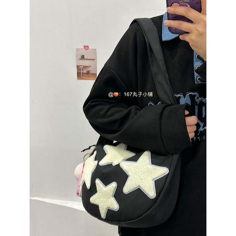 ✹☑✜Sera  Niche Design Star Messenger Bag Women s All-Match Style Korean Version Japanese All-Match Student School Bag College Style