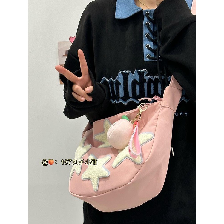 ✹☑✜Sera  Niche Design Star Messenger Bag Women s All-Match Style Korean Version Japanese All-Match Student School Bag College Style