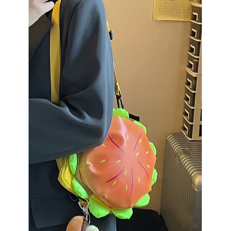 ♝Sera Toko  Xiaohongshu hamburger tas bahu lucu ceruk musim gugur dan musim dingin Messenger tas tas kanvas lucu mahasiswa kartun ransel perempuan